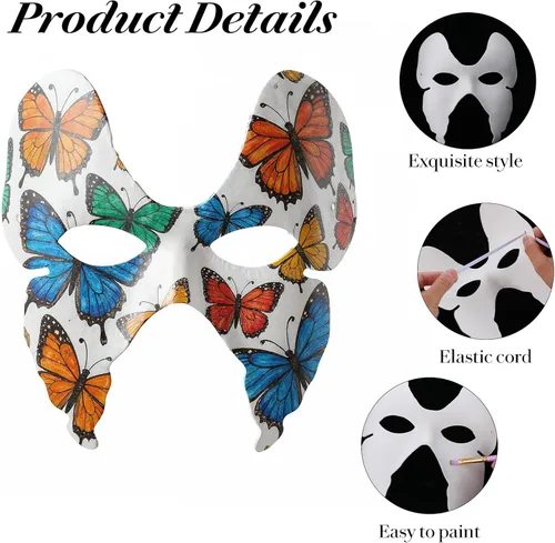 Vista 3 de Máscaras de papel maché para decorar, máscaras en blanco