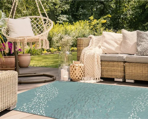 Vista 10 de Liora Manne Carmel - Alfombra decorativa de mezcla sintética para interiores y exteriores, de bajo perfil, contemporánea, decoración de peces Agua