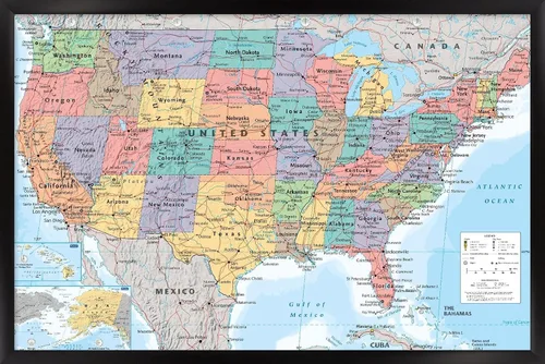 Vista 16 de Trends International Póster de pared de USA Map 2023, 14.72 x 22.37 pulgadas, versión enmarcada de madera de granero