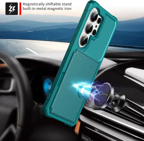 Vista 148 de Funda para Samsung Galaxy S21 Ultra con tarjetero, compatible con soporte magnético para automóvil, resistente a los golpes, resistente, suave, TPU