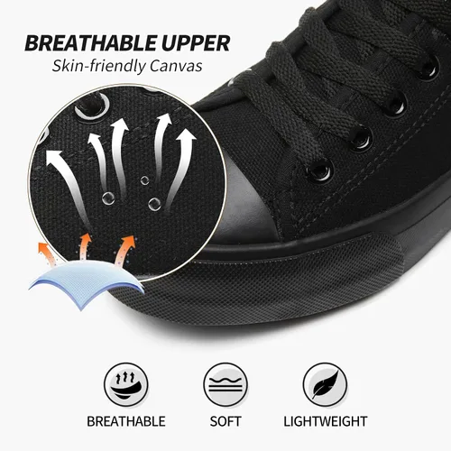 Vista 2 de Zapatos de lona transpirables para mujer, tenis de lona con cordones para mujer, tenis de moda de caña baja, tenis clásicos en blanco y negro