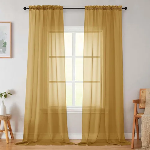 Vista 183 de 2 paneles de cortinas traslúcidas blancas para dormitorio, sala de estar, 96 pulgadas de largo, modernas, suaves, ligeras, con bolsillo para barra