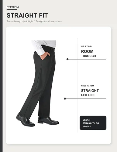 Vista 4 de Plaid&Plain Pantalones de vestir para hombre, cintura elástica, corte recto Negro