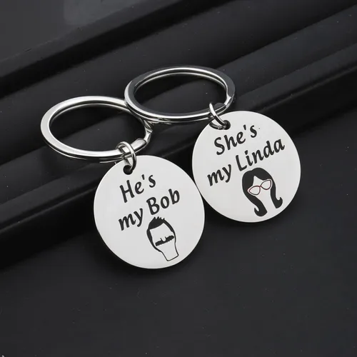 Vista 4 de FAADBUK Regalo inspirado en hamburguesas para parejas, juego de keychian You're the Linda to my Bob regalo del día de San Valentín