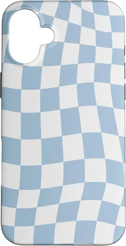 Vista 22 de Funda estética pastel azul claro remolino a cuadros para iPhone 16