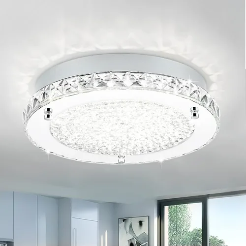 Vista 11 de Lámpara de techo de cristal de montaje empotrado, moderna lámpara de techo LED de 4000 K, lámpara de techo redonda de 8 pulgadas para espacios