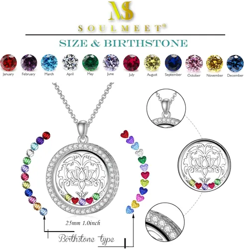Vista 5 de SOULMEET Collar con medallón flotante de corazónredondo que sostiene piedras de nacimientoimágenesmedallón de cabello, flor viva DIY colgante