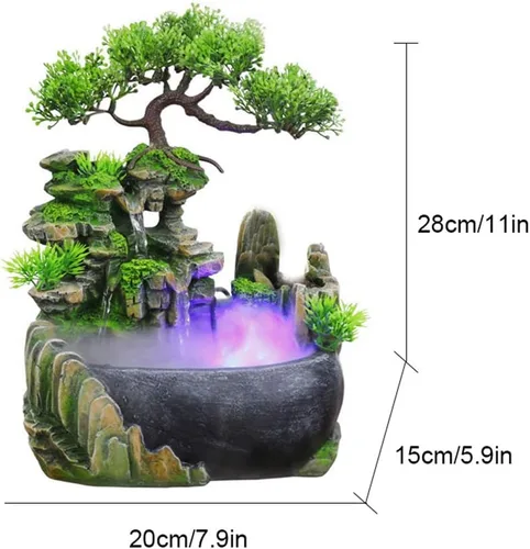 Vista 3 de Fuente de escritorio de relajación para interiores, cascada de meditación zen con bomba automática, cascada iluminada para decoración de escritorio