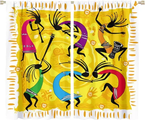 Vista 43 de Kokopelli - Cortinas opacas para cocina, decoración de sala de estar, dormitorio, 21 x 45 pulgadas, 2 paneles