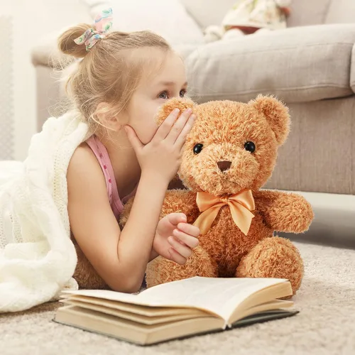 Vista 6 de Lenwen 18 animales de peluche de oso a granel de 12 pulgadas, peluche suave, pequeño juguete de peluche para niños y niñas, baby shower, San Marrón