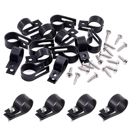 Vista 10 de Swpeet Paquete de 120 clips de cable tipo R de nailon negro de 1/2 pulgada, clips de sujeción de cable de montaje de tornillo de nailon con 120