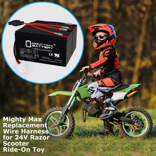 Vista 7 de Mighty Max Battery - Kit de reemplazo de batería de 12V 7Ah de rango extendido para patinete Razor Ride on Toy y arnés