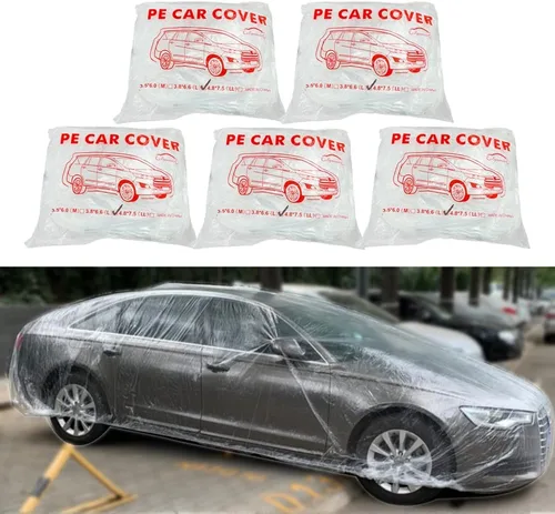 Vista 8 de LuliKa Paquete de 3 fundas desechables de plástico transparente para automóvil, cubierta universal de lluvia y polvo para garaje con banda elástica