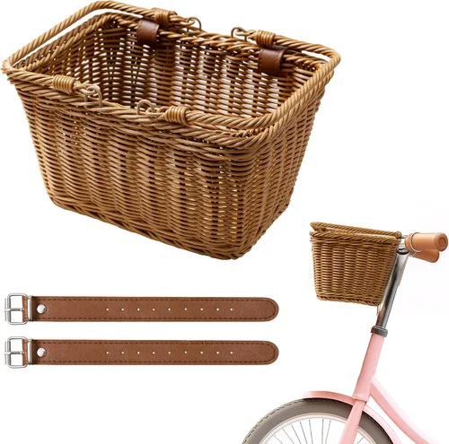 Vista 20 de Cesta de bicicleta para niños, canasta delantera para bicicleta para niños, pequeña cesta de mimbre para niños y niñas, cesta pequeña de mimbre