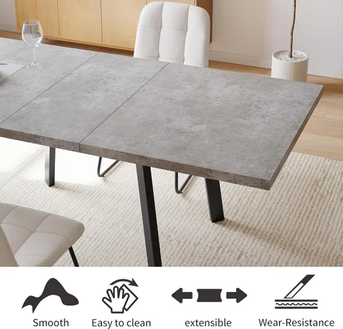 Vista 7 de Zerifevni 47.2"- 62.9" Extendable Dining Table Set of 5 Kitchen Table with 4 Dining Chairs, Modern Gray Wood Grain, Waterproof Scratchproof for