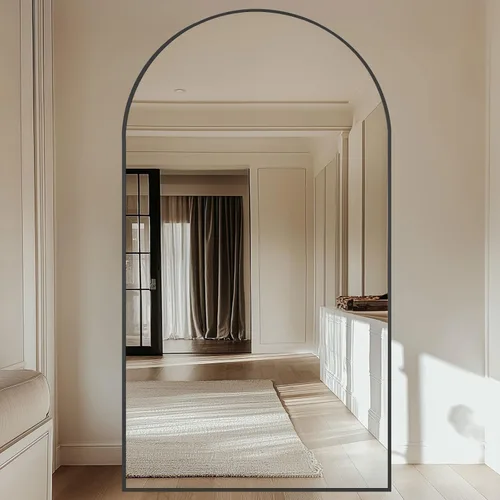 Vista 2 de MirrMuse Espejo arqueado de gran tamaño de longitud completa con soporte, 82 x 44 pulgadas, negro Arco negro