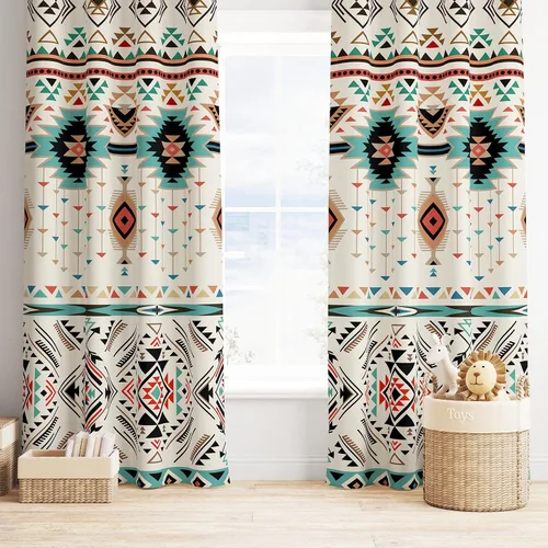 Vista 37 de YCness Cortinas aztecas para dormitorio, decoración geométrica étnica del suroeste para sala de estar, diseño tribal bohemio de elefante nativo