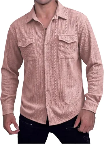 Vista 15 de Camisas con botones para hombre, casual, de manga larga, con cuello jacquard, texturizada, ligera, sobrecamisa, sobrecamisa