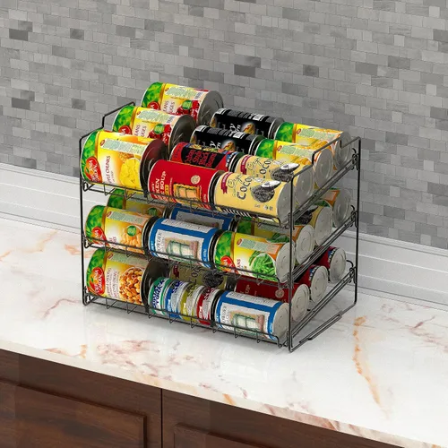 Vista 3 de Organizador de latas apilable de Deco Brothers para cocina y despensa, 3 niveles, negro