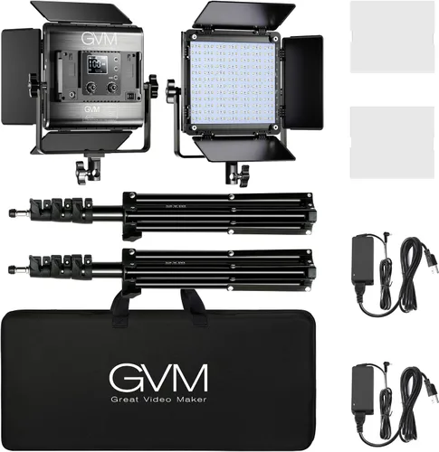 Vista 9 de GVM - Luz de video LED RGB 800D, kit de iluminación de video de 2 piezas con control de aplicación, iluminación de fotografía de 40 W, panel de luz