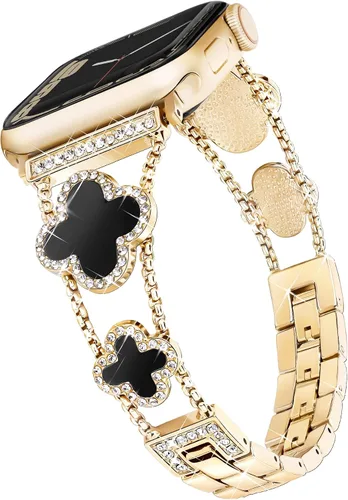 Vista 10 de wipalor Correa de trébol de cuatro hojas para Apple Watch para mujer de 42mm 41mm 40mm 38mm, correas delgadas iWatch para mujer, correas metálicas