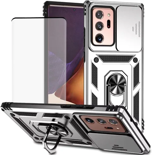 Vista 9 de Funda para Galaxy Note 20 Ultra/Samsung Note 20 Ultra N986U con protector de pantalla de vidrio templado y cubierta de cámara deslizante, anillo