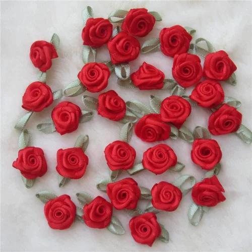Vista 9 de 200 unids/lote mini lazos de cinta rosas flor raso rosetas tela adorno artificial apliques costura artesanía bricolaje hecho a mano decoración