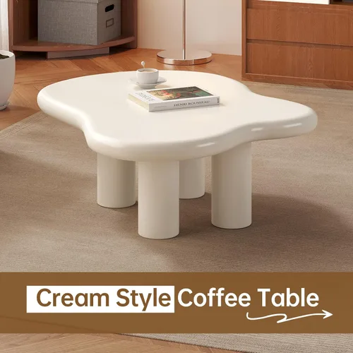 Vista 4 de Cloud Mesa auxiliar con 4 patas, mesa auxiliar blanca de 35.43 pulgadas, mesas de centro modernas con mesa gruesa para sala de estar, mesas