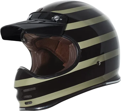 Vista 9 de TORC T3/Baja - Casco de motocicleta de fibra de vidrio retro clásico de cara completa con aprobación DOT y ECE Lealtad blanca brillante