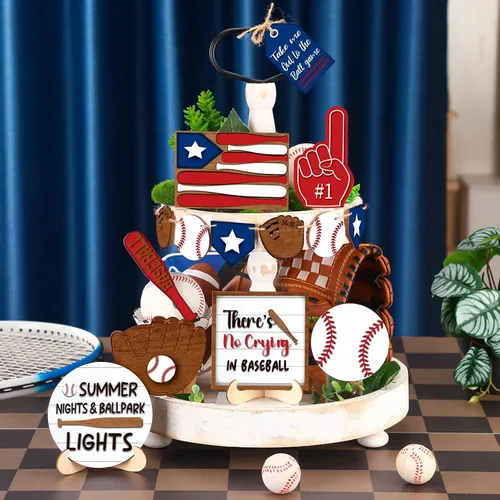 Vista 2 de FairySandy - 13 piezas de mesa de madera para decoración de mesa de béisbol Baseball Decorations, Baseball Home Decor, Season Party Supplies