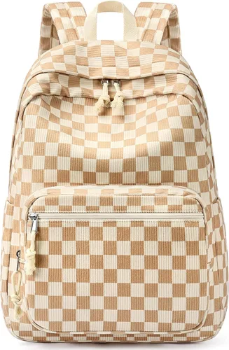 Vista 11 de mibasies Linda mochila escolar y de pana preppy para niñas Arco beige