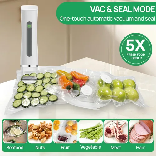 Vista 5 de Sellador al vacío, sellador al vacío compacto para conservación de alimentos, máquina selladora portátil inalámbrica de mano para alimentos frescos