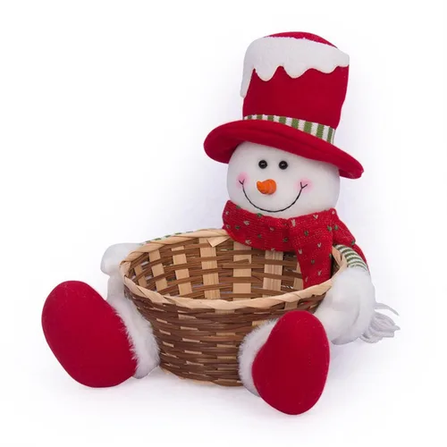 Vista 9 de Cesta de almacenamiento de dulces de Navidad, Papá Noel, muñeco de nieve, cesta tejida para dulces de Navidad, plato de dulces para decoración