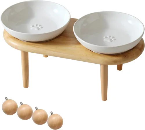 Vista 7 de Havniva Cuencos elevados para gatos, juego de cuencos de comida y agua para Latte Vintage