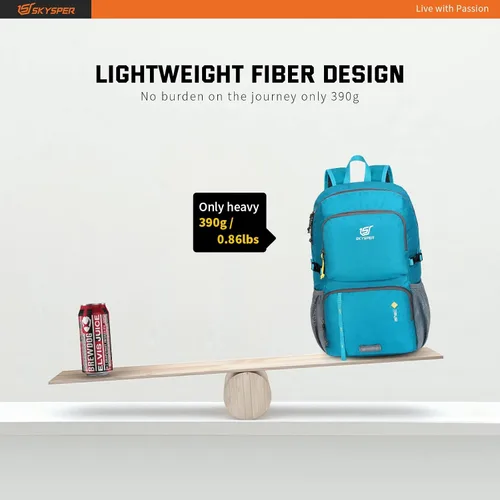 Vista 5 de SKYSPER Mochila ligera y plegable – Mochila de senderismo de 30L con bolsillo húmedo, mochila plegable de viaje para mujeres y hombres