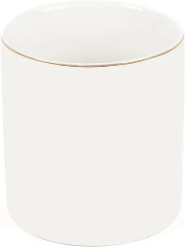 Vista 7 de HANKOR Portalápices de cerámica para escritorio - Lindo organizador de taza para bolígrafos y brochas de maquillaje con ribete dorado estético