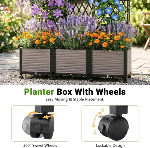 Vista 4 de DoCred Jardinera elevada de 63 pulgadas de alto con enrejado, maceta vertical para horticultura, jaula de tomate con ruedas para plantas trepadoras