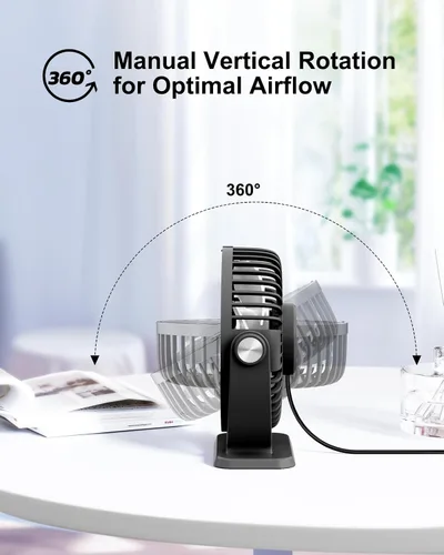 Vista 6 de TriPole Ventilador de escritorio pequeño alimentado por USB, ventilador portátil de 3 velocidades, mini ventilador de flujo de aire fuerte, rotación
