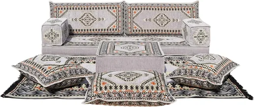 Vista 12 de arabicsofa Asiento de suelo oriental gris - Juego de cojines modulares hechos a mano para sala de estar