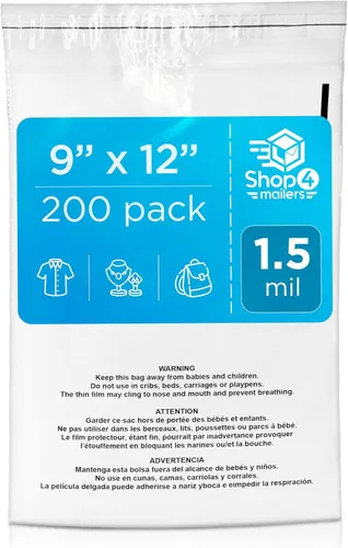 Vista 13 de Shop4Mailers Bolsa de polietileno transparente de 6 x 9 con advertencia de asfixia – Adhesivo autosellante, bolsa transparente de 1.5 mil para FBA