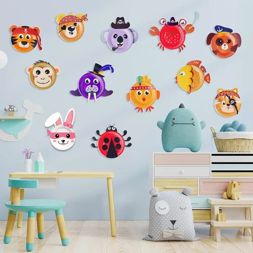 Vista 7 de V-Opitos Kits de artes y manualidades para niños, paquete de 12 manualidades de platos de papel, manualidades simples de animales para niños
