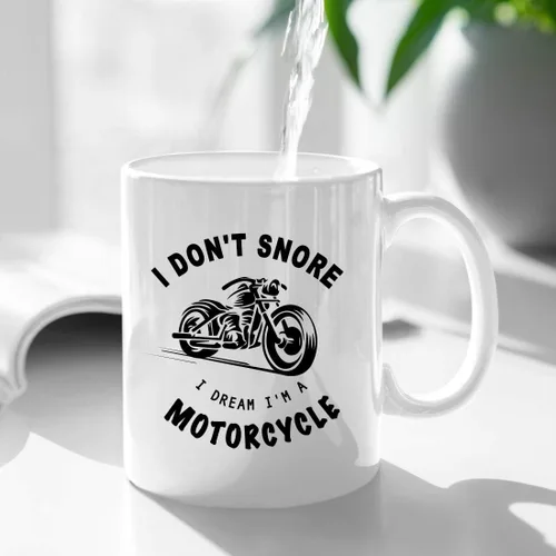 Vista 3 de Taza de motocicleta con texto en inglés "I Don't Snore I Dream I'm A", regalo de cumpleaños para amantes de la motocicleta, regalo de motociclista