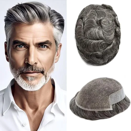Vista 52 de FACE MIRACLE - Tupé de encaje frontal francés para hombres, postizos, sistemas de reemplazo de cabello humano con PU para hombre, prótesis