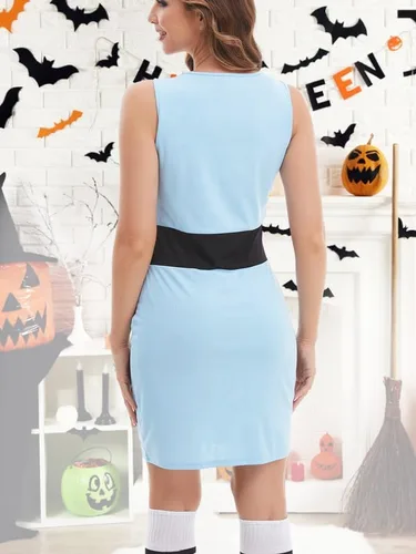 Vista 18 de Disfraz de Halloween para mujer, sin mangas, vestido de dibujos animados