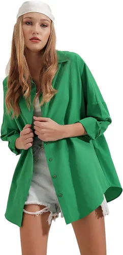 Vista 7 de BIG DART - Camisas de gran tamaño con botones para mujer, blusas informales de verano con manga larga