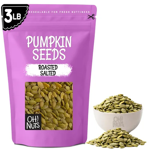 Vista 10 de Semillas de calabaza asadas saladas, pepitas ideales para un refrigerio saludable o para ensaladas, sin cáscara, de Oh! Roasted salted pumpkin