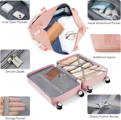 Vista 25 de Merax Juego de equipaje rígido ABS expandible de 3 piezas con rueda giratoria Maleta TSA Lock Suit Case, Negro -, Juego de 2 piezas, Equipaje
