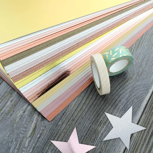 Vista 5 de Cartulina gruesa metálica A4, 32 hojas de papel de cartulina de 8.82 oz/m² para hacer tarjetas, álbumes de recortes, proyectos escolares, cartulina