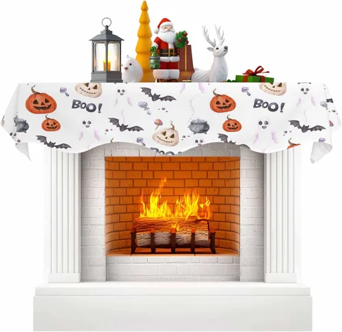 Vista 10 de Funda para bufanda de chimenea con diseño de copo de nieve dorado, para Navidad, Halloween, Acción de Gracias, otoño, decoración de interiores