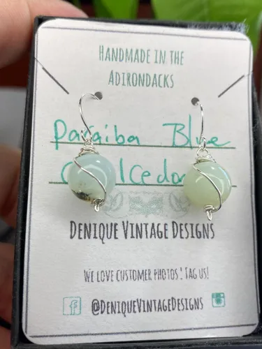 Vista 3 de Paraiba - Aretes colgantes de calcedonia azul de 0.394 in en acero, cobre, bronce, hierro negro, titanio, plata esterlina, oro de 14 quilates, oro